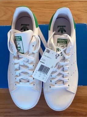 Adidas White Sneakers with Green Heel AccentAccent